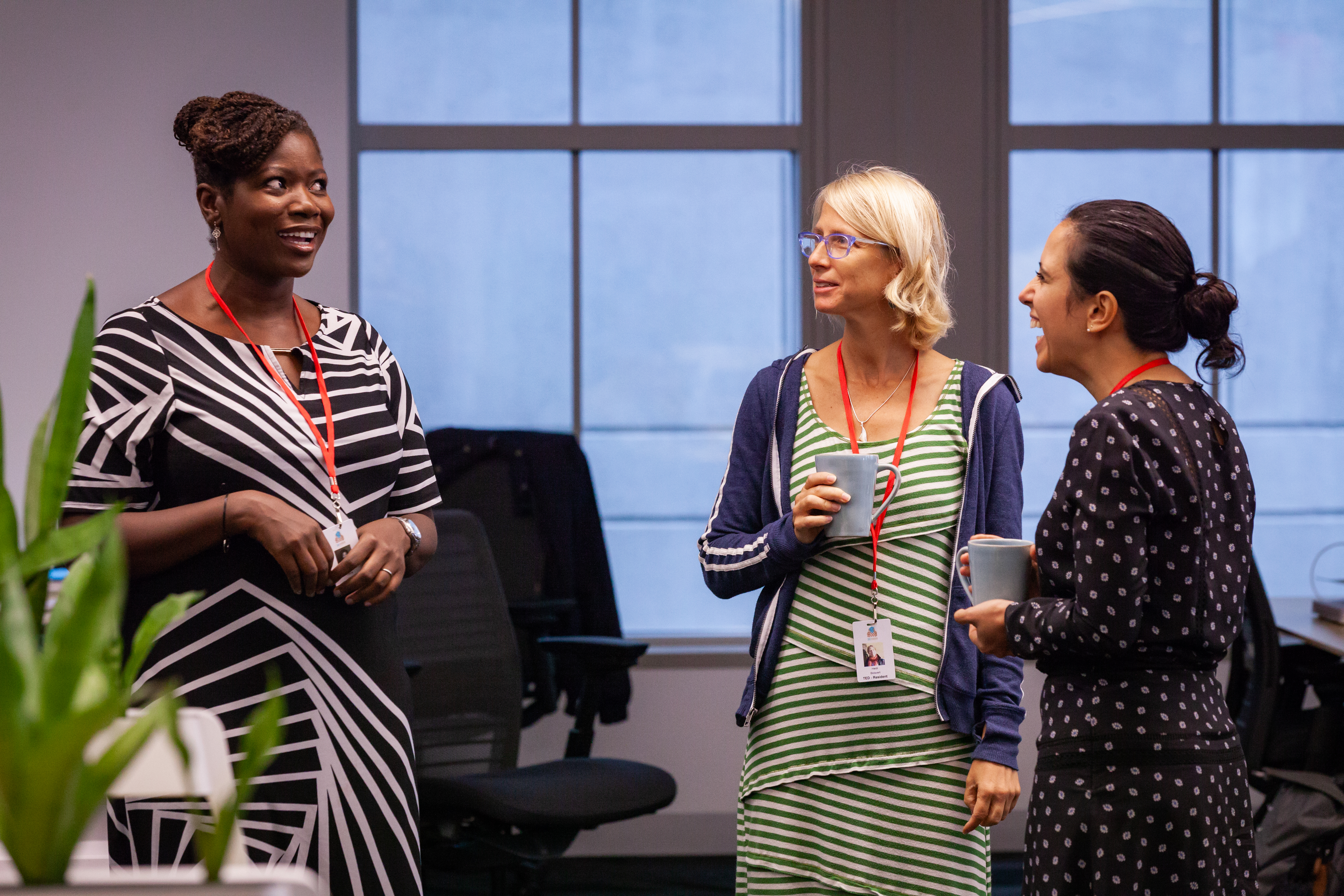 Diana Henry chats with fellow residents Heidi Boisvert and Azi Jamalian.